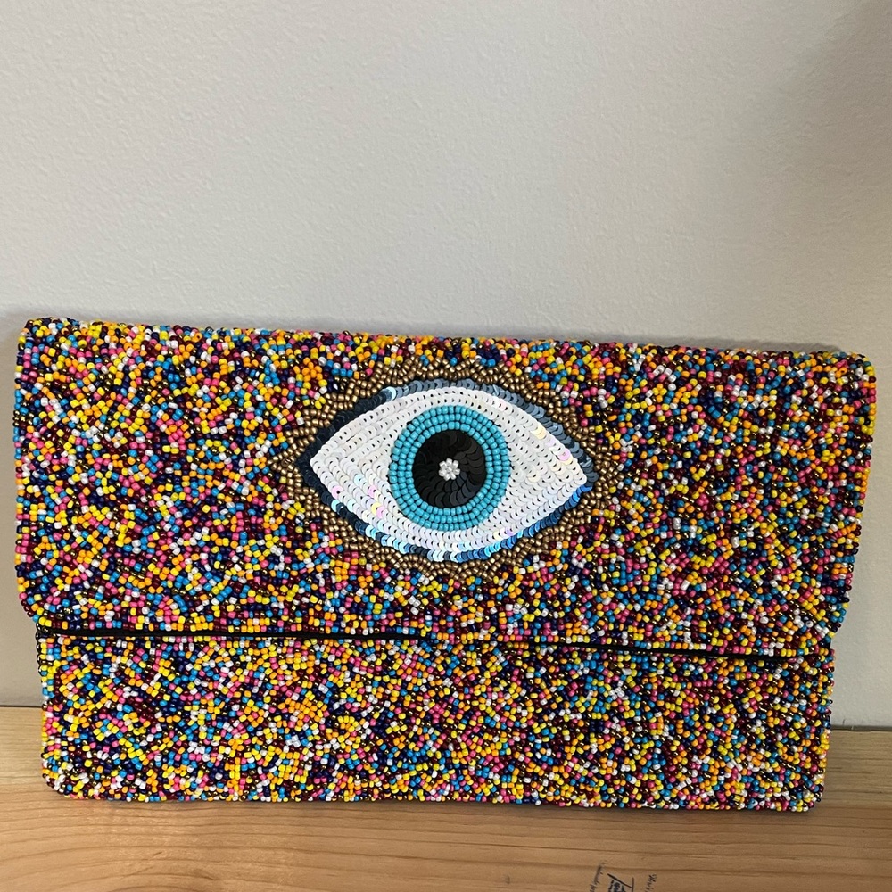 Shirdee Colorful Fully Beaded Purse w Eye Detail